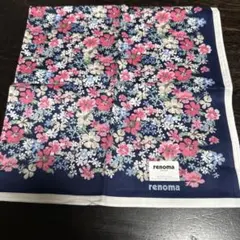 renoma 花柄 ハンカチ ネイビー