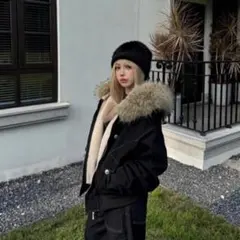 ファー付き ジャケット ブラック 短丈 カジュアル 冬アウター 黒 極暖 ファー