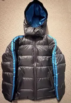 フード付きダウンジャケット 黒/青 ストライプ オールドUNIQLO