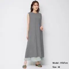 GU ショルダータックワンピース ノースリーブ ロングワンピース グレー S