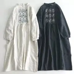 Samansa Mos2 × マカベアリス 刺繍入りロングワンピース黒　フリー
