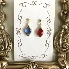 6205　ピアス　ゴールド　 ハンドメイドイヤリング可　ブルー青レッド赤ドロップ