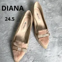 【美品】DIANA エコファー リボン ツイード ベージュ パンプス
