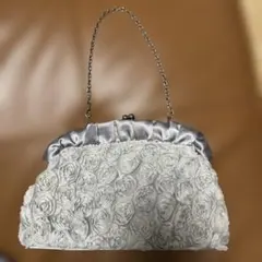 グレー 花柄 サテン パーティーバッグ