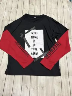 ロングスリーブカットソー 黒 赤