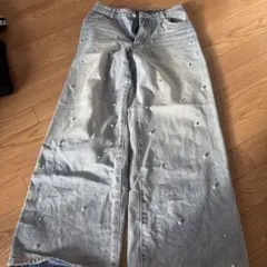 A*ೀ様 パール装飾付きワイドレッグデニムパンツ