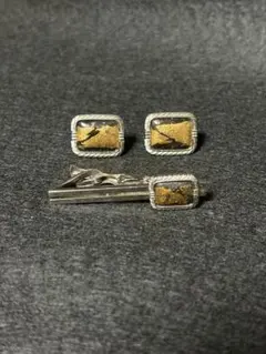 シルバー ゴールド装飾 カフスとネクタイピンセット