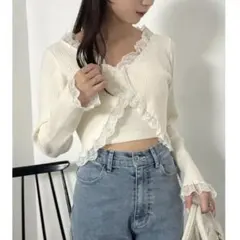 NICE CLAUP レースボレロカーディガン　オフ