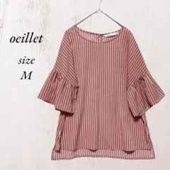 154 oeillet 半袖 ノーカラー トップス M ピンク系 ストライプのサムネイル