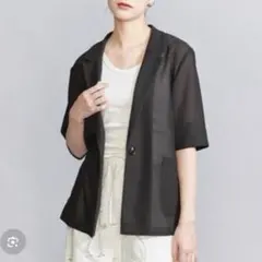 洗える BEAUTY&YOUTH メッシュ ハーフスリーブジャケット　ブラック