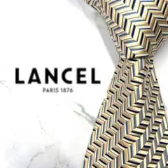 ◆美品◆LANCEL ネクタイ 幾何学模様 光沢 ゴールドイエロー 高級感