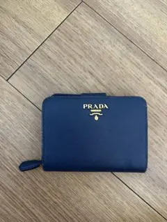 美品】プラダ L字ファスナー 二つ折り財布 レザー ネイビー系 2Q44 
