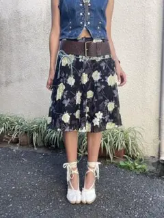 90s rose sheer skirt / バラスカート /ロリ /ローライズ