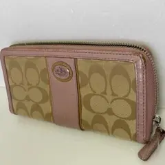 COACH コーチ 長財布 シグネチャー ピンク ラウンドファスナー