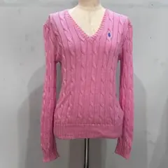 POLO RALPH LAUREN◆ラルフローレン◆ピンクVネックケーブルニット
