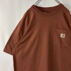 カーハート　ワンポイントロゴ　ポケット付きTシャツ　古着　Lサイズ　オレンジ