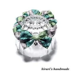 No.79 猫の首輪(お花モチーフかぎ編み風・グリーン)サイズ調整可能