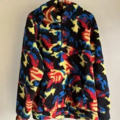 カラフル 総柄 フリースジャケット ハーフジップ プルオーバー　ボア
