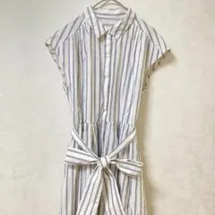 ⭐Anatelier ストライプ ノースリーブ ロングシャツワンピース Sサイズ