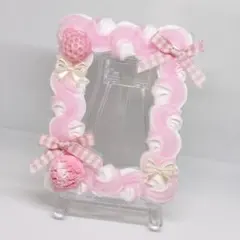 トレカケースデコホイップデコB8 y2k ガーリー クリアピンク白 いちごリボン