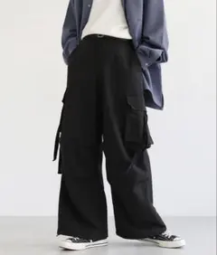 LILL リル ドレープワイドスラックスカーゴパンツ ブラックのサムネイル