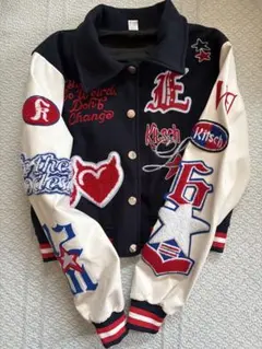 刺繍デザイン スタジャン ネイビー/ホワイト