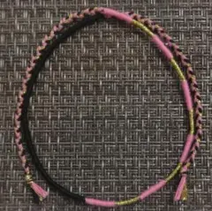 極細アンクレットミサンガ 足首用 ピンク×ラメゴールド×ブラック