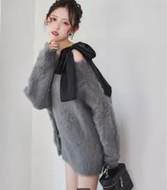 NICE CLAUP♡メリーカールニットチュニックグレー