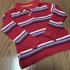 TOMMY HILFIGER レッド ストライプ 長袖ポロシャツ 4T