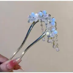 ヘアフォークお花白キラキラ大人可愛い上品綺麗揺れるお団子ピン簡単ドレスセレモニー