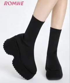 ROMWE shein 厚底 ソックスブーツ ブラック 23.5