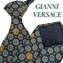 ジャンニヴェルサーチ ネクタイ メデューサ 刺繍 総柄 幾何学 ネイビー系