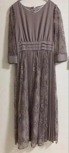 パーティードレス ロングワンピース レース袖 プリーツスカート クリーニング済