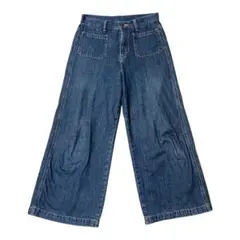 【Wrangler】ラングラー パッチポケット ワイドデニムパンツ ブルー M