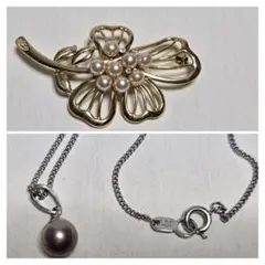 花のブローチとパールネックレスセット
