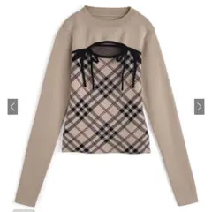 GRLチェック柄フロントオープンリボンニットトップス［ru1374］