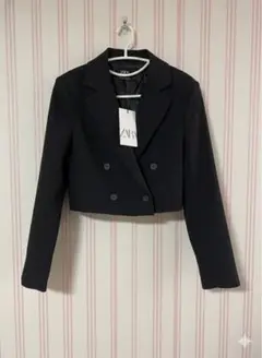 新品タグ付★ZARA ショート丈 ダブルブレスト ブレザー 濃紺M★