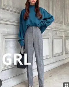 GRL ヘリンボーン柄　ハイウエスト　テーパードパンツ　Lサイズのサムネイル