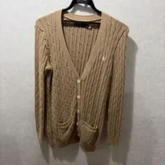 美品 ラルフローレン ニット カーディガン 刺繍 ポケット L G ブラウン