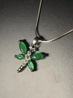 ✅ イタリア製 925シルバー トンボモチーフ ネックレス 翡翠風（グリーン）