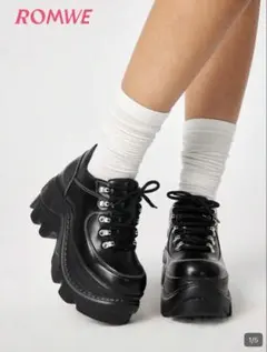 ROMWE ブラック 厚底レースアップシューズ
