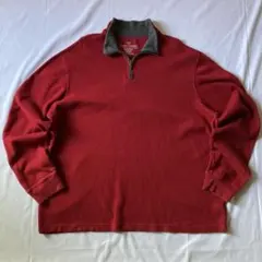 00s サーマル ロンT カットソー ハーフジップ 赤 グランジ Y2K 長袖