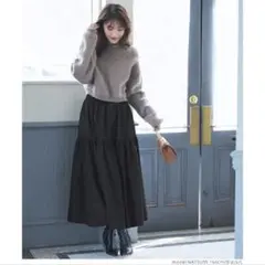 coca シャーリングギャザースカート　黒　M フレアスカート　ウエストゴム