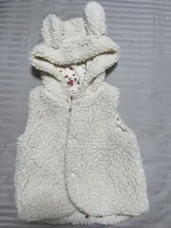 ウサギ耳フード付きベビーベスト 70-90cm