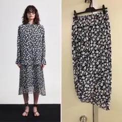 【NEHERA】floral SILKクレープ アシンメトリー スカート