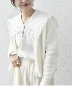 新品タグ付 SHIPS any コットンサテン フリルカラーブラウス 24SS