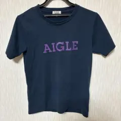 AIGLE 半袖 Tシャツ ネイビー パープルロゴのサムネイル
