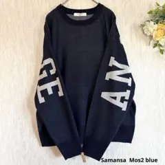 新品　ロゴジャガードニットプルオーバー　サマンサモスモスブルー