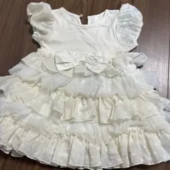 アイボリー フリル リボン ベビーワンピース