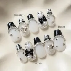 ネイルチップ オーダー フレンチガーリー 量産型 ワンホンネイル チェック